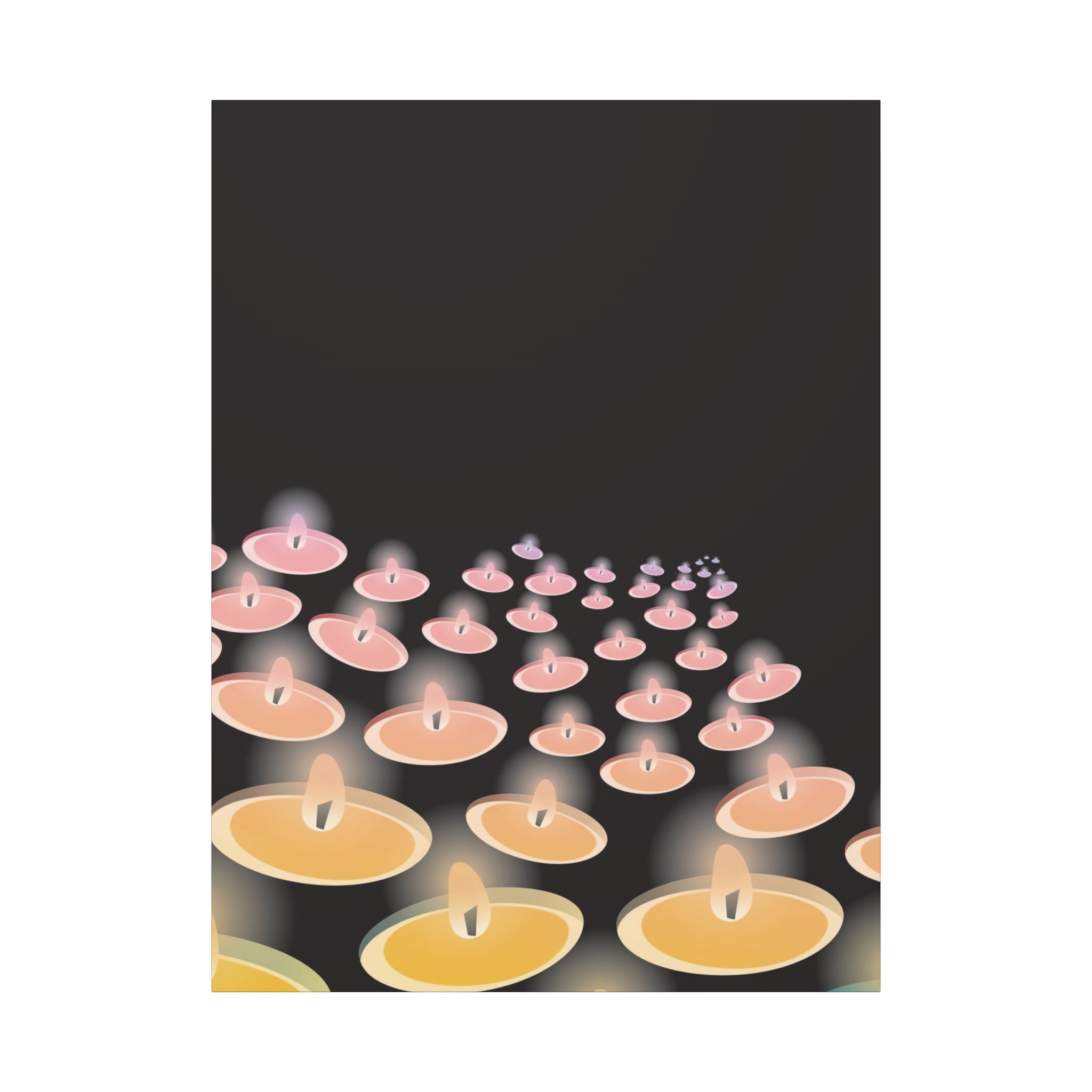Illustration of variously sized candles on a black background