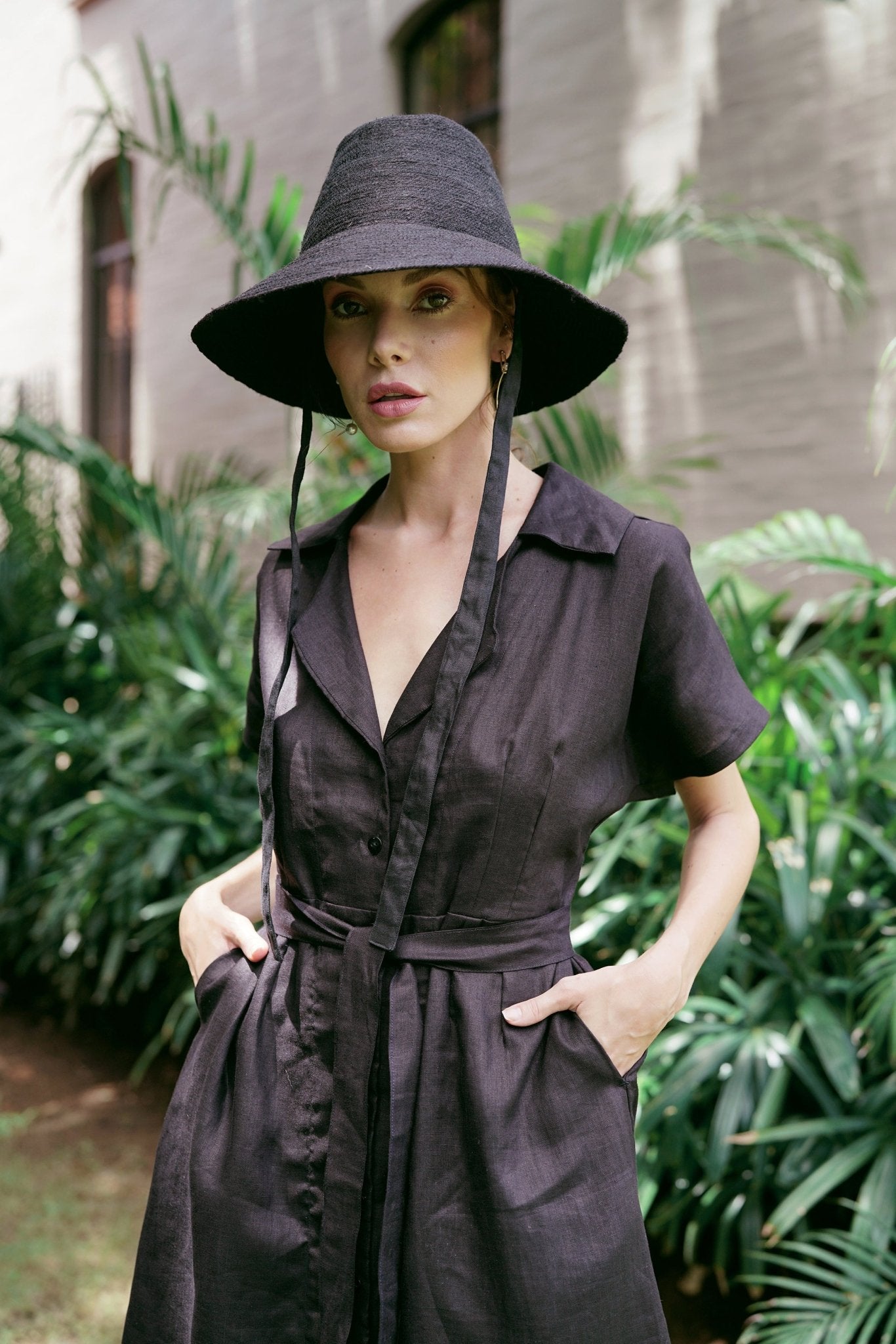 ARYA Safari Linen Midi Dress – Black - luxury linen midi dress - Off Leash Designs