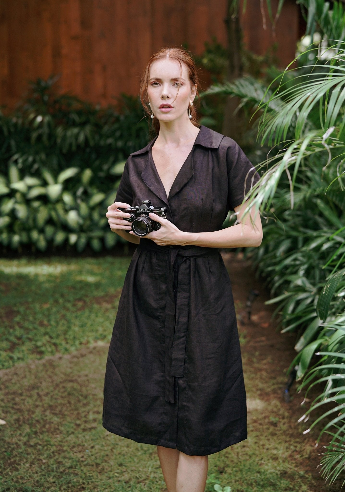 ARYA Safari Linen Midi Dress – Black - luxury linen midi dress - Off Leash Designs