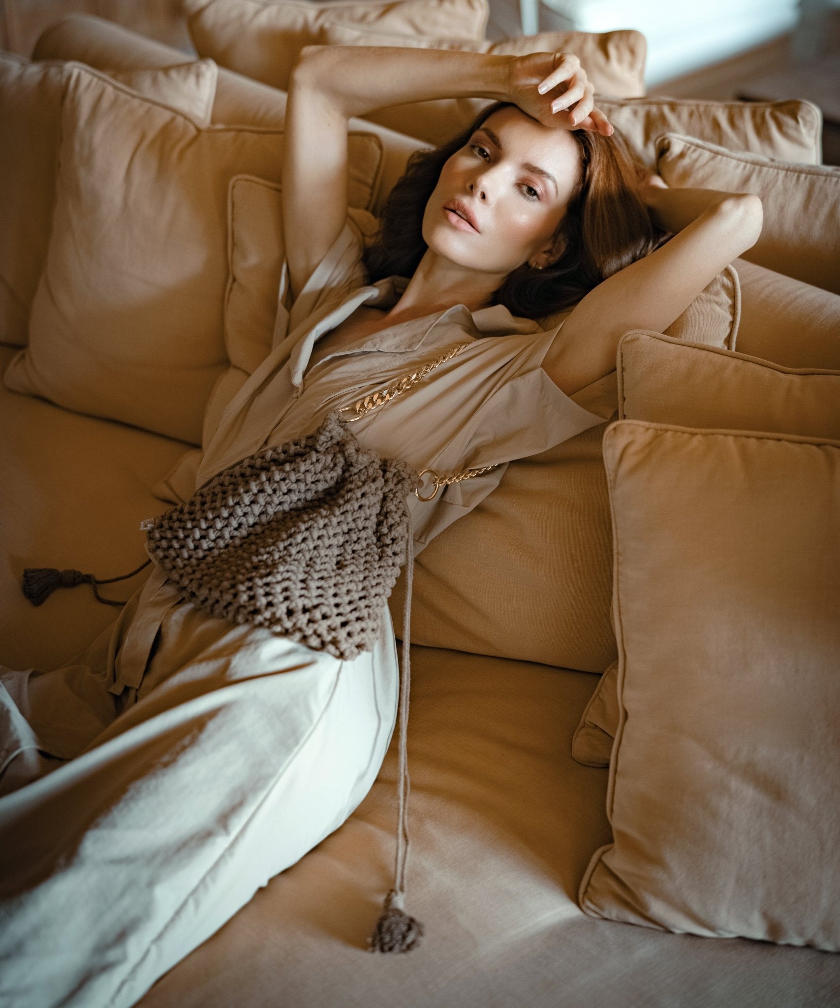 ARYA Safari Linen Midi Dress – Savanna Beige Luxury Travel Dress - Off Leash Designs