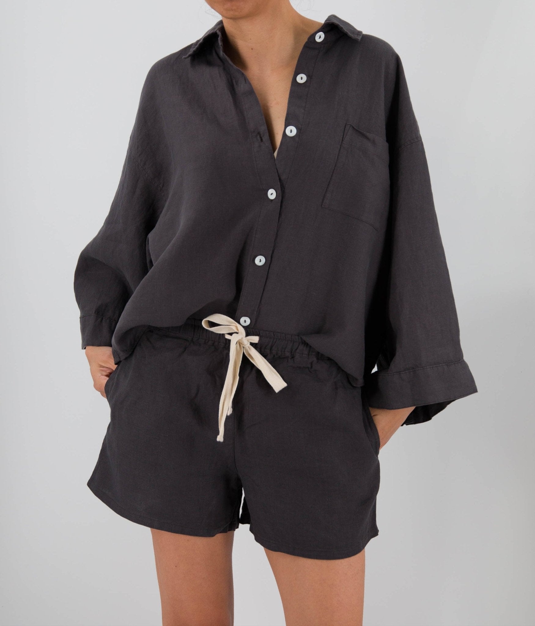 Carrie Linen Leisure/Sleepwear Set – Effortless Elegance for Rest & Leisure - Off Leash Designs