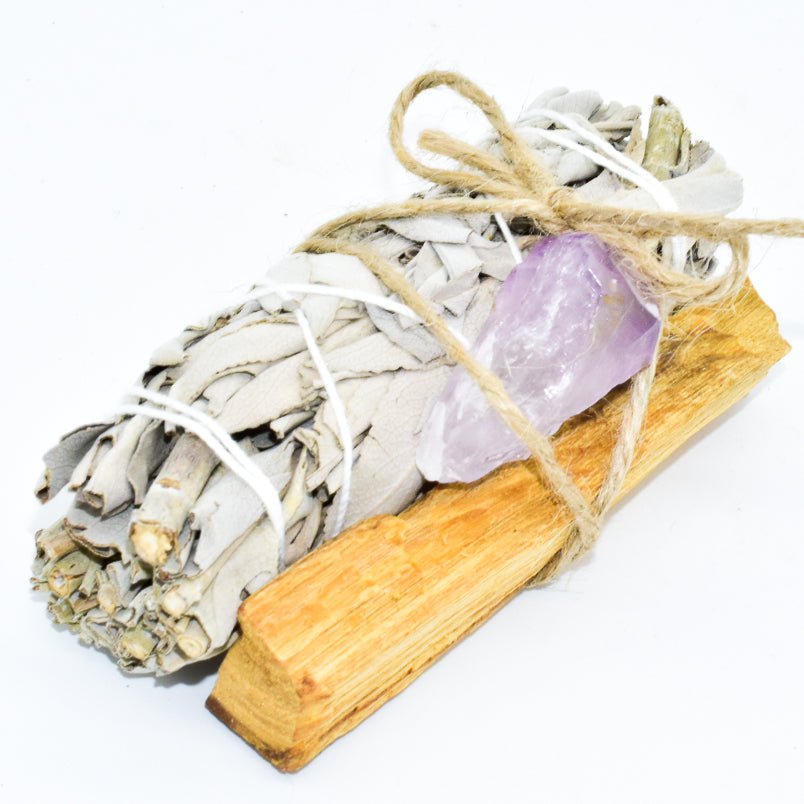 Palo Santo, Sage & Crystal Smudging Bundle – Handmade Energy Cleanse Set - Off Leash Designs