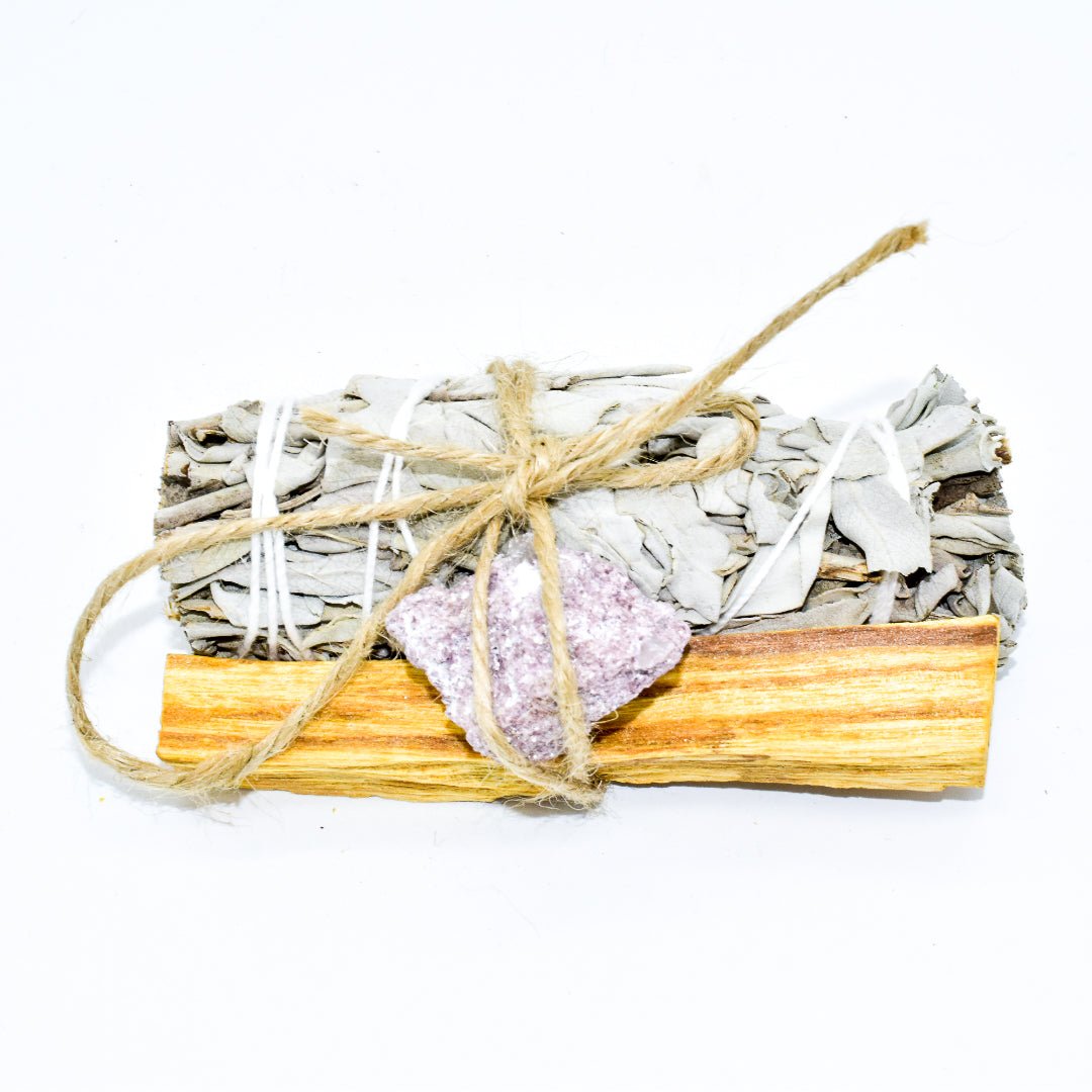 Palo Santo, Sage & Crystal Smudging Bundle – Handmade Energy Cleanse Set - Off Leash Designs