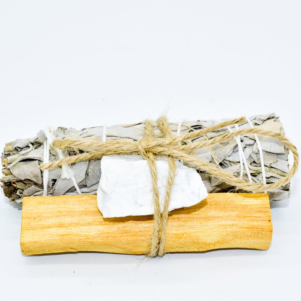 Palo Santo, Sage & Crystal Smudging Bundle – Handmade Energy Cleanse Set - Off Leash Designs