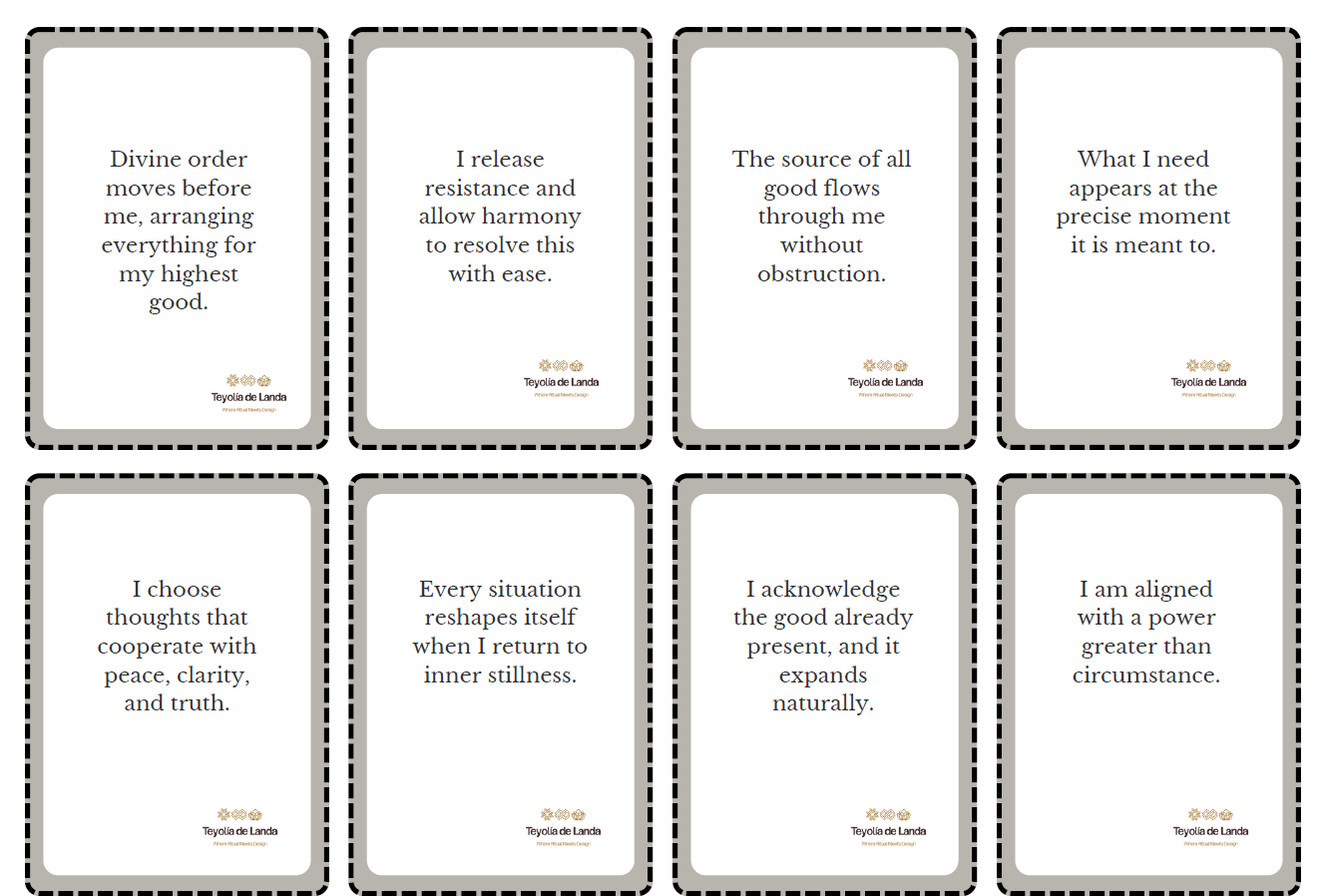 Set of cards with inspirational quotes on a white background