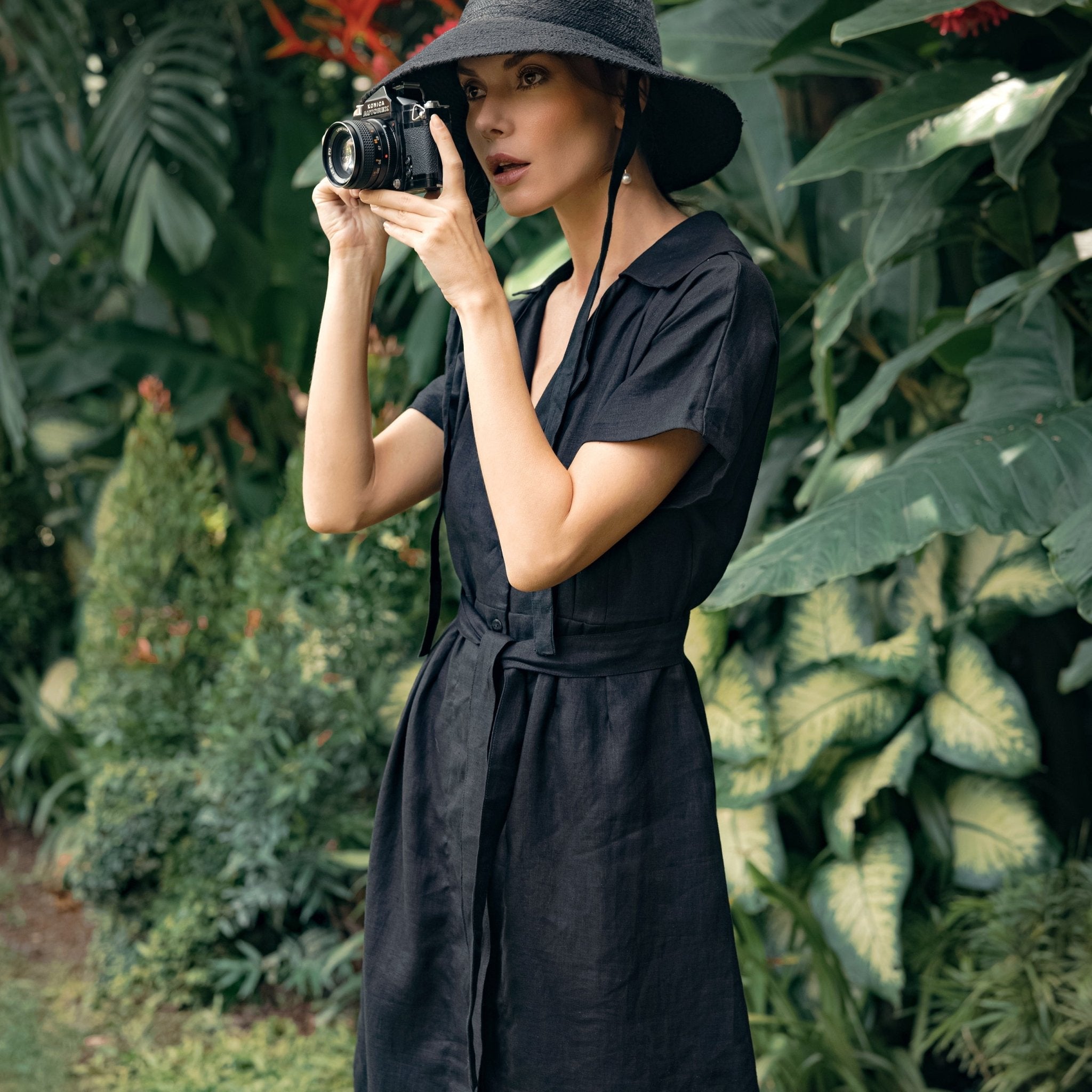 ARYA Safari Linen Midi Dress – Black - luxury linen midi dress - Off Leash Designs