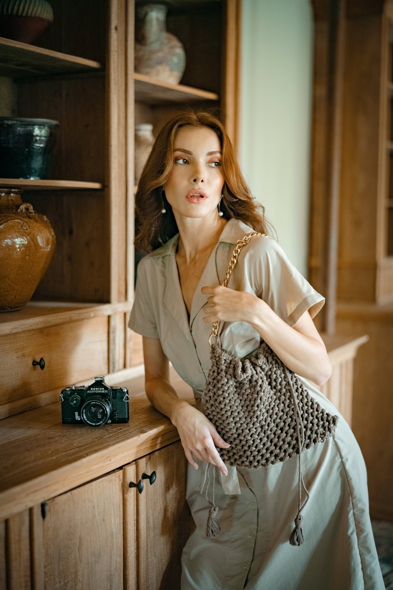 ARYA Safari Linen Midi Dress – Savanna Beige Luxury Travel Dress - Off Leash Designs