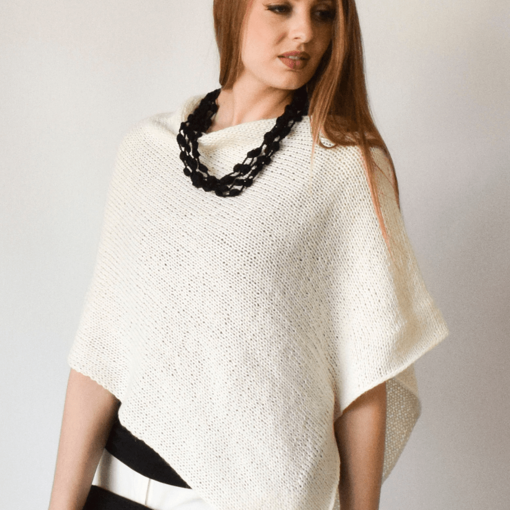 Cream Alpaca Hand Knit Poncho Wrap luxury alpaca poncho wrap - Off Leash Designs