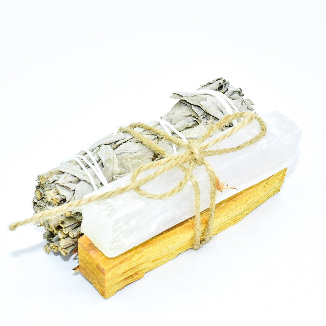 Palo Santo, Sage & Crystal Smudging Bundle – Handmade Energy Cleanse Set - Off Leash Designs