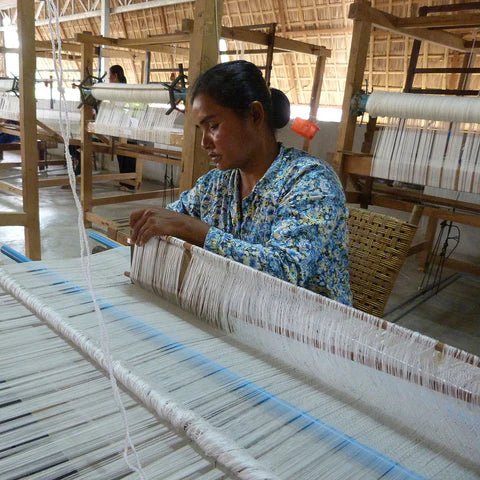 White Khmer Silk Scarf luxury handloomed silk scarf - Off Leash Designs