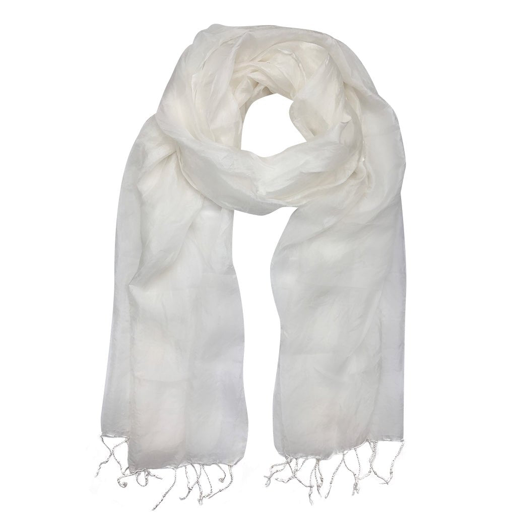 White Khmer Silk Scarf luxury handloomed silk scarf - Off Leash Designs